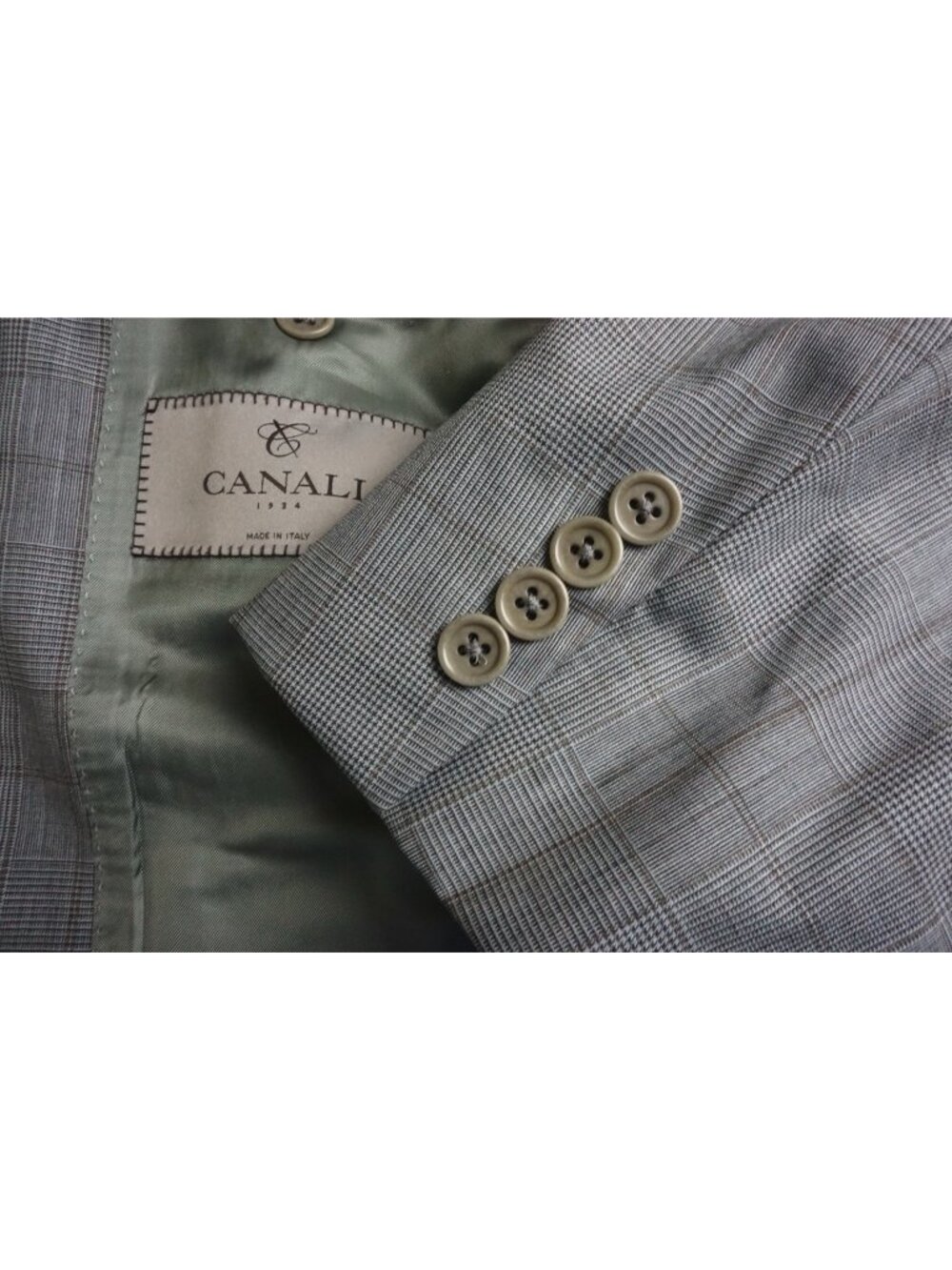 Canali 1934 Current Gray Brown Glenplaid 100% Wool Sport Coat Jacket Sz 46R